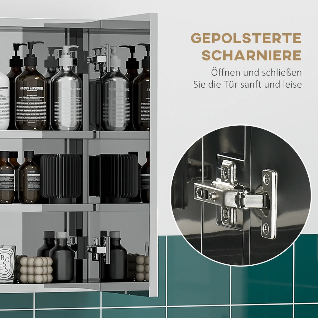 kleankin Szafka z lustrem, szafka łazienkowa, 3 drzwi lustrzane, 5 półek wewnętrznych, stal nierdzewna, Kolor: Srebrny, 70 x 12 x 55 cm