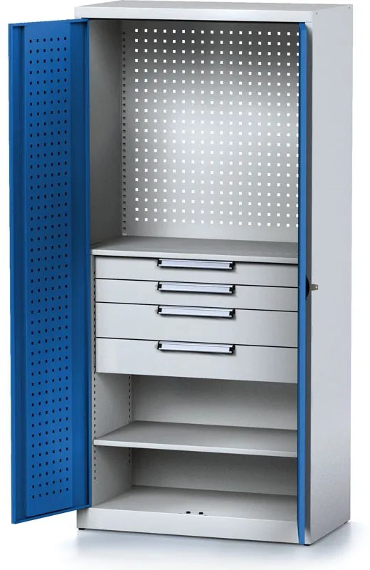 Szafa warsztatowa MECHANIC, 1950 x 920 x 500 mm, 2 półki, 4 szuflady, niebieskie drzwi