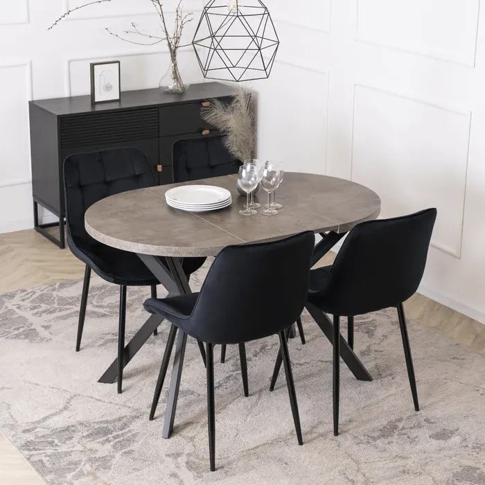 Stół Okrągły Rozkładany DORIAN 80-160 cm Beton/Czarny Nowoczesny Loft