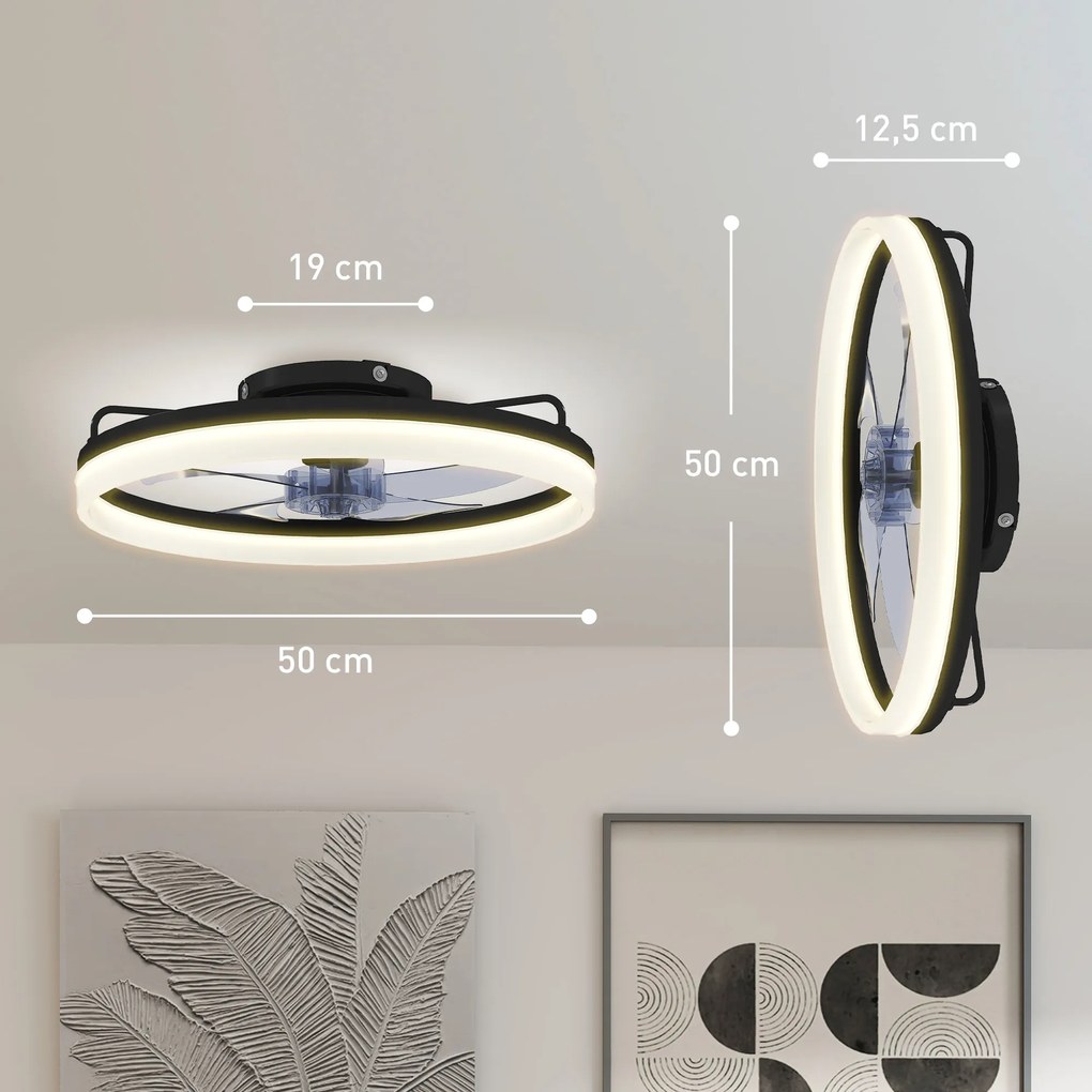 HOMCOM Wentylator sufitowy z oświetleniem i pilotem, 50 cm LED wentylator sufitowy, 3 kolory, 6 prędkości, timer, regulowana jasność | Aosom PL