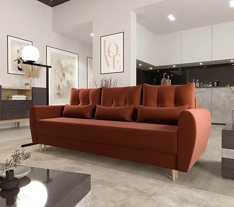 Pomarańczowa sofa rozkładana - Sinsiew 3X