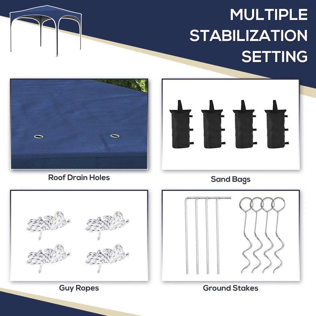 Outsunny Składany Pawilon, regulowany wysokość, Metalowe słupy, wytrzymała plandeka, w zestawie torba na ramię, 2,95 x 2,95 x 2,55m, Granatowy