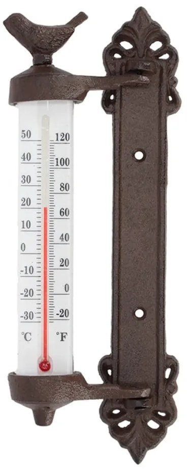 Żeliwny termometr ścienny z ptaszkiem Esschert Design Dekor Bird, wys. 27,3 cm