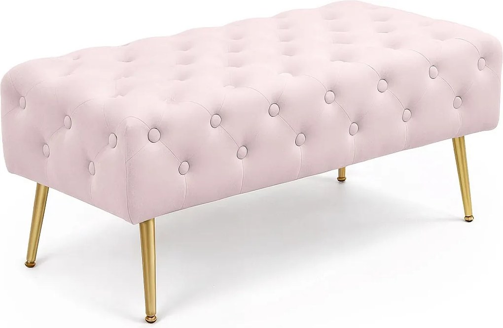 Ławka tapicerowana welurowa pikowana 100 cm MONACO Pudrowy Róż