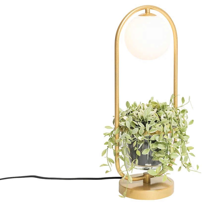 Lampa stołowa art deco złota z białym szkłem - Isabella