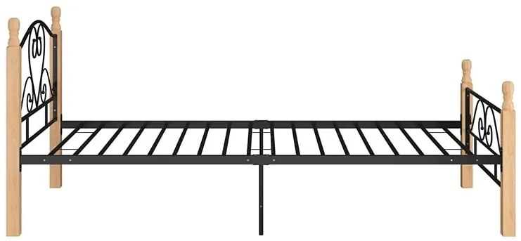 Metalowe Łóżko Czarny Jednoosobowe + Jasny Dąb 90X200 Cm E6-T56