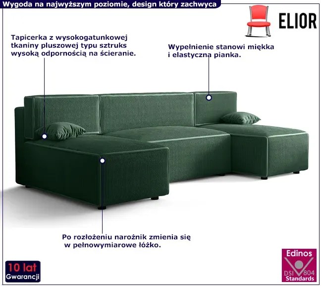 Ciemnozielony tapicerowany narożnik w kształcie litery U D4-F66