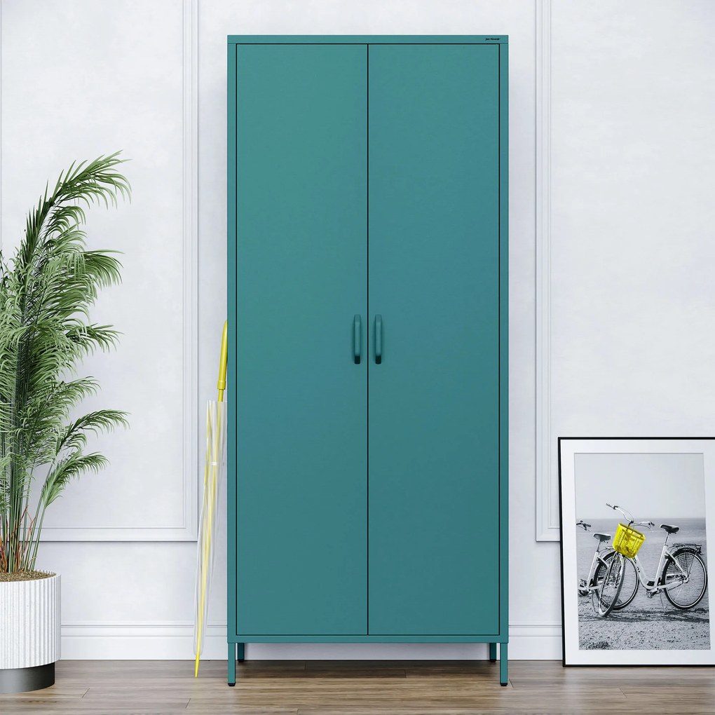 Szafa na ubrania metalowa morska / turkusowa: Modern FLAVIO, 800 x 1850 x 450 mm