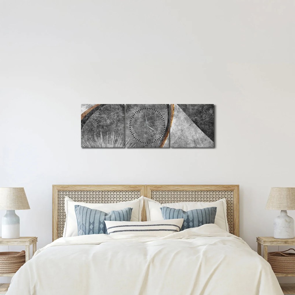 Obraz - Abstrakcja w betonie (z zegarem) (90x30 cm)