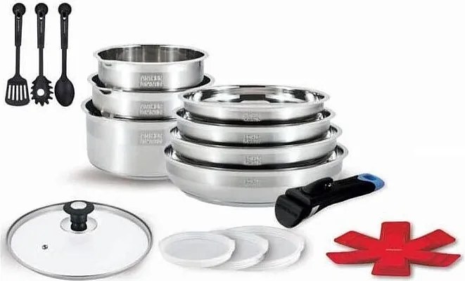 Zestaw garnków Arthur Martin 18 elementów stal nierdzewna 18/10 na wszystkie rodzaje kuchenek z odłączaną rączką