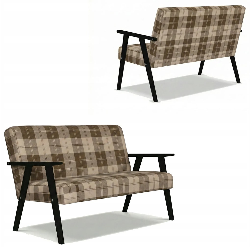 Sofa w stylu PRL retro vintage SOLER Family Meble krata brązowo - beżowa