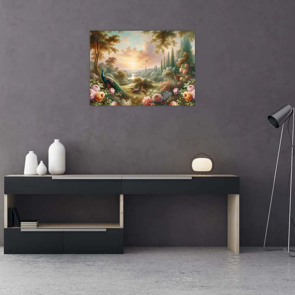 Obraz - Pawie w ogrodzie (70x50 cm)