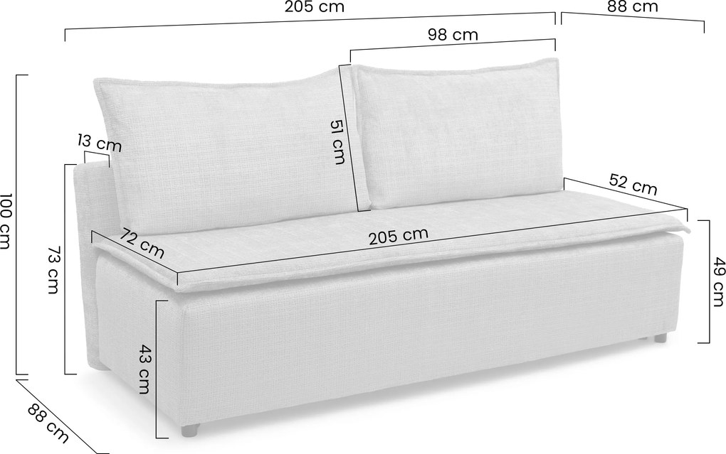 Kanapa rozkładana Firioza z pojemnikiem - ecru plusz Tilia 03