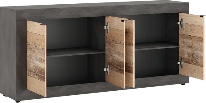 Komoda Czterodrzwiowa BLAGO 180 cm Surowy Dąb/Czarny Loft
