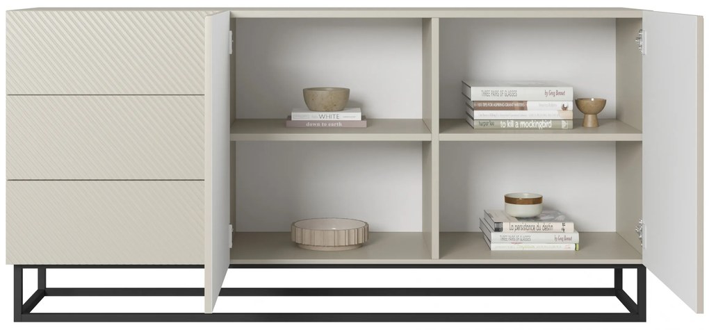 Komoda Asha 167 cm dwudrzwiowa z szufladami - kaszmir / czarny stelaż