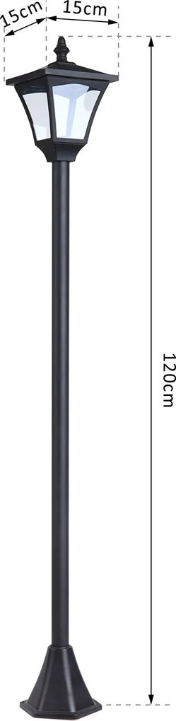 Outsunny Solarna Latarnia Ogrodowa LED Oświetlenie Chodnikowe 10 Lumenów Czarna 15x15x120cm | Aosom PL
