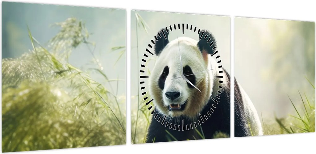 Obraz - Panda (z zegarem) (90x30 cm)