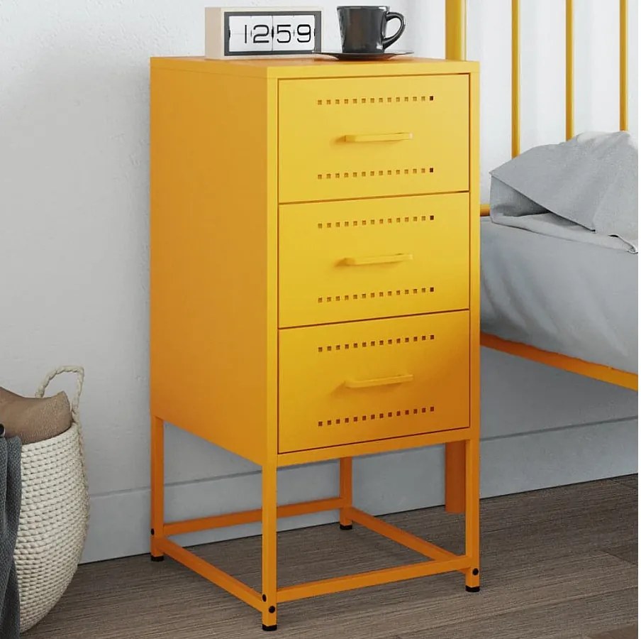 Żółty nocny stolik nocny z blachy stalowej z dużą przestrzenią przechowywania