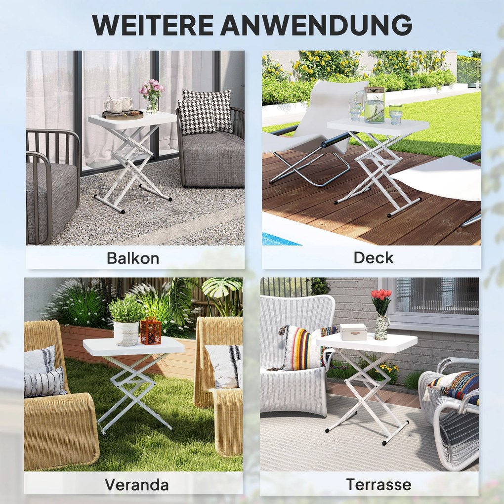 Outsunny Stolik ogrodowy, przenośny stół zewnętrzny z tworzywa sztucznego i metalu, stolik bistro, na taras, ogród, biały