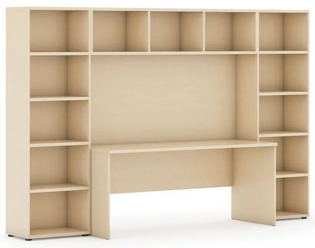 Biblioteka INTEGRO z wbudowanym biurkiem, niska, 2950x700/400x1920 mm, brzoza