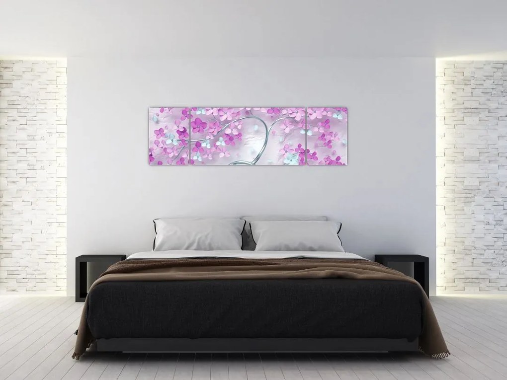 Obraz kwiatów na srebrnej łodydze - abstrakcja (170x50 cm)