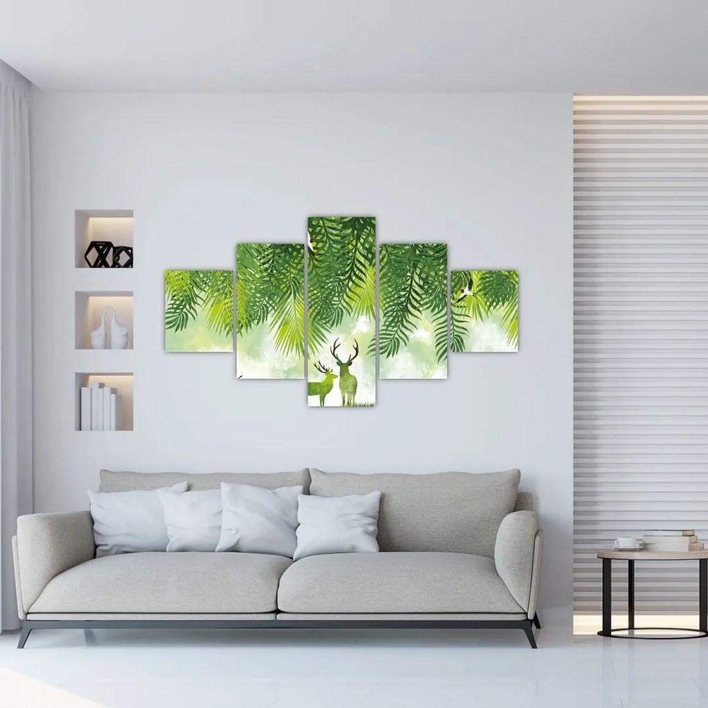 Obraz - Jeleń w lesie (125x70 cm)