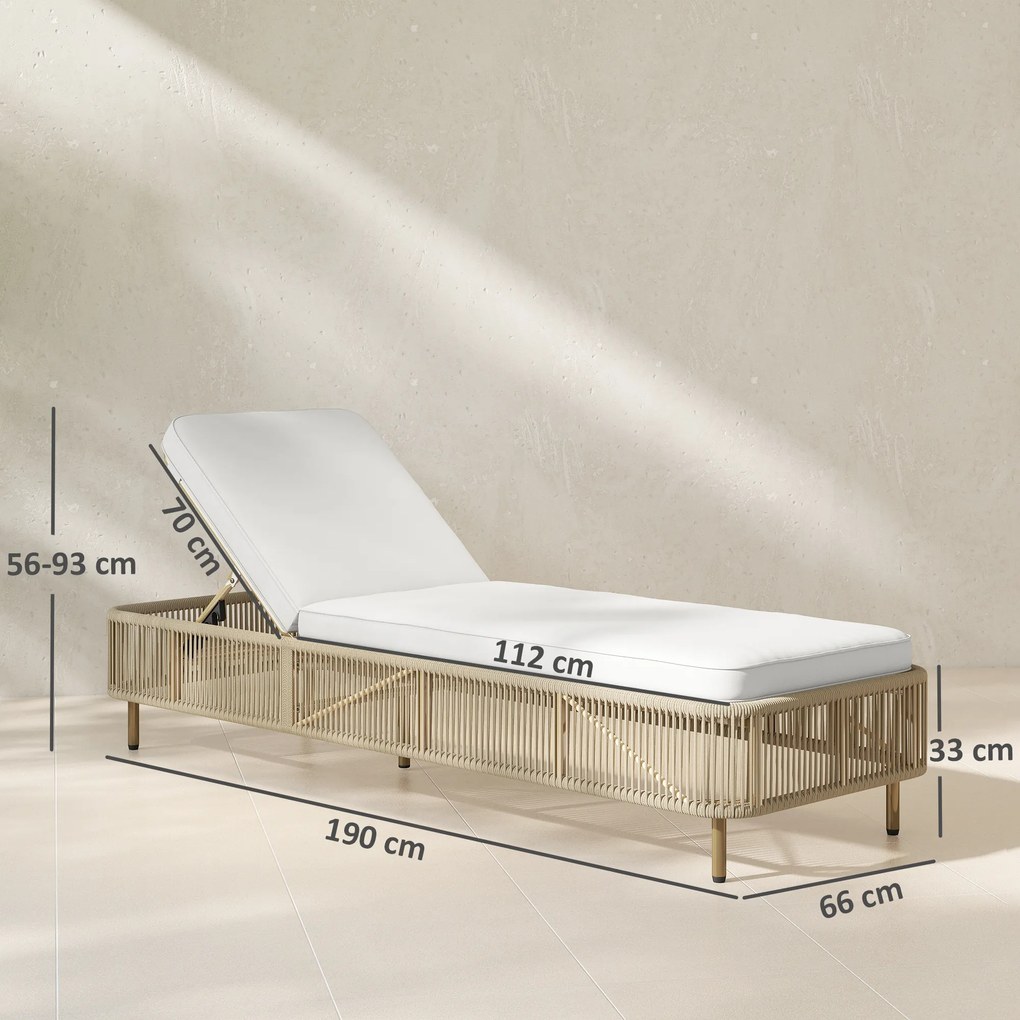 Outsunny Rattanowa Leżanka Ogrodowa, 5-stopniowa regulacja, poduszka w zestawie | Aosom PL