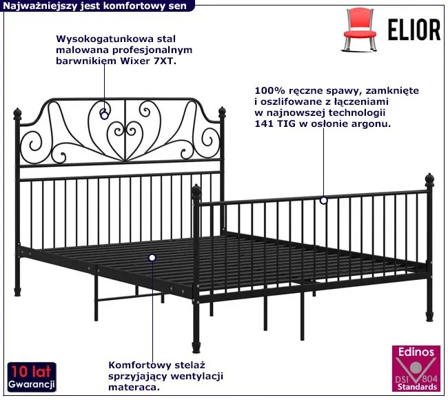 Czarne metalowe łóżko metalowe 160x200 cm - Hadson