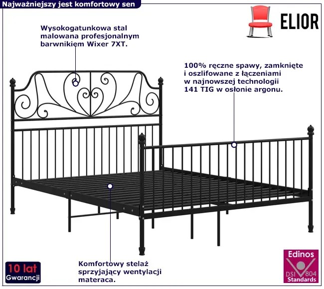 Czarne metalowe łóżko metalowe 160x200 cm - Retilo