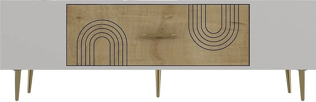 Stojak pod telewizor – 150 cm x 48,2 cm x 29,6 cm – Dąb szafirowy, biały, złoty – Płyta wiórowa