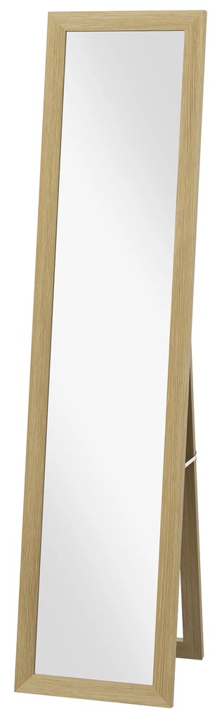 HOMCOM Lustro do pełnego ciała, Lustro ścienna, 37 cm x 40 cm x 155 cm, z hakami do montażu, Srebrne + Dąb