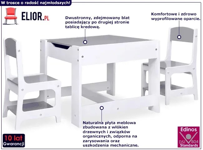 Szary wielofunkcyjny stolik z krzesłami dla dzieci F2-D90