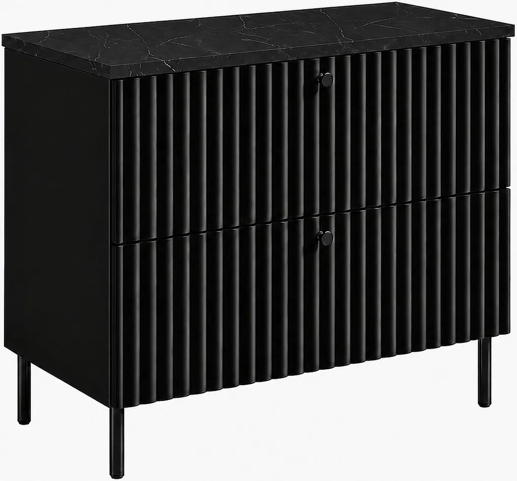 Szafka łazienkowa stojąca z blatem 80, czarny + blat z efektem marmuru Black Royal, uchwyty w trzech kolorach, nogi czarne, 80 x 44,4 x 73,6 cm