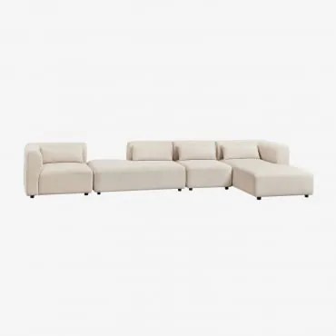 Sofa Modułowy Z Prawym Szezlongiem, 4-częściowy Z Otomanką Fogler Sztruks Beż Lniany - Sklum