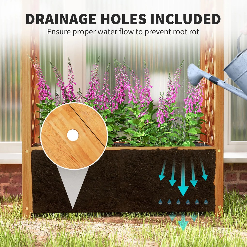 Outsunny Wysoka grządka z kratką do pnączy, Spalier Skrzynka na Rośliny Drewniana 83 x 36 x 145cm Jasnobrązowy