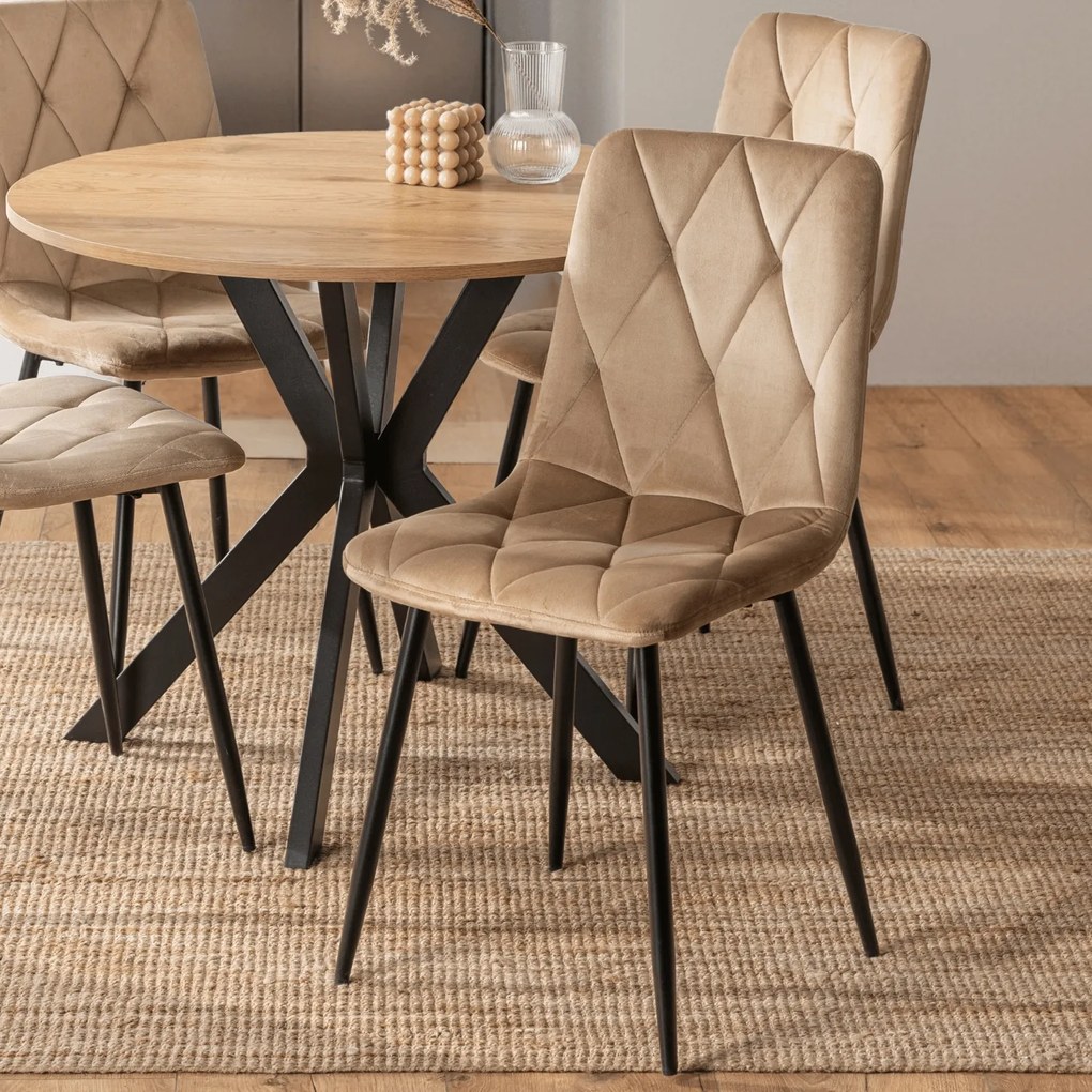Krzesło Tapicerowane do Salonu ROBIN Beżowe Welurowe Nowoczesne Loft