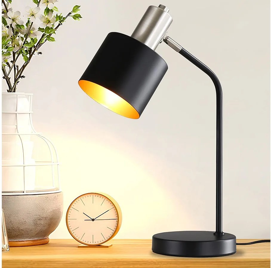 NETTLIFE Lampka nocna Vintage E27 Cable Black Gold Lampka biurkowa Obrotowa lampa do czytania