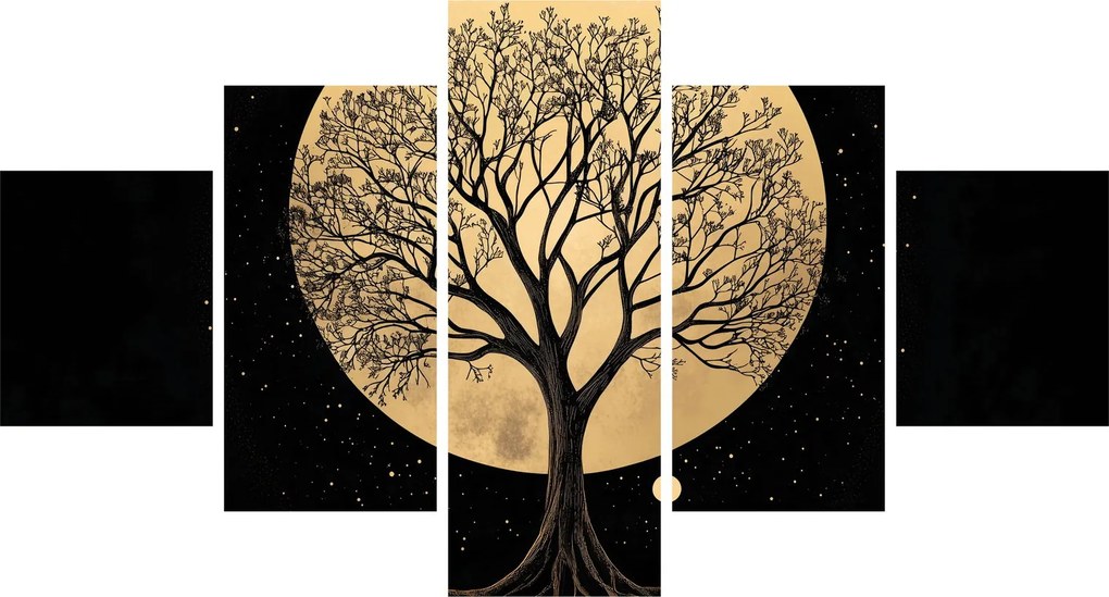 Obraz – Drzewo w złotej pełni księżyca I. (125x70 cm)