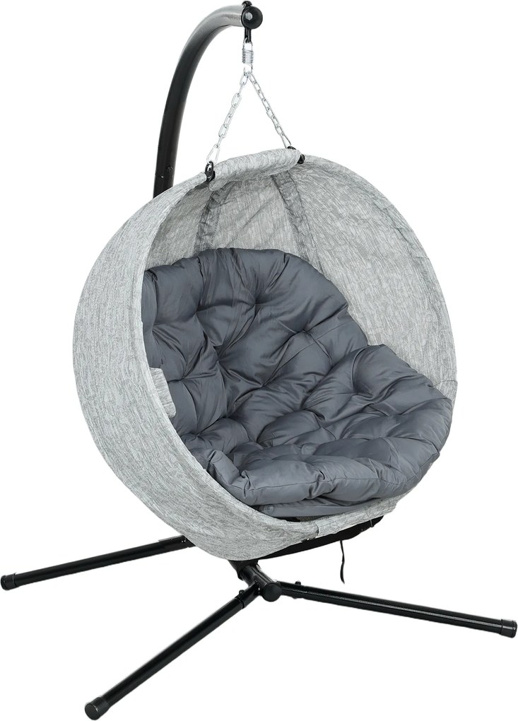 Outsunny Jajowaty kosz huśtawkowy, huśtawka z funkcją huśtania i składanym koszem, krzesło ogrodowe, uchwyt na kubek, Szare