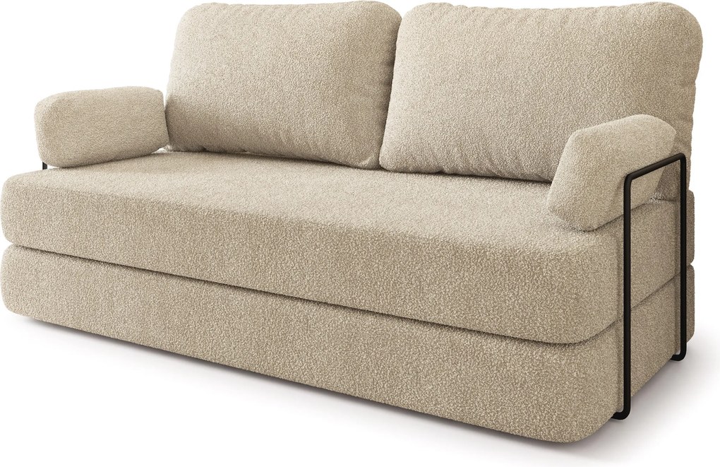 Masseno Sofa piankowa NIKSI z funkcją spania, Kanapa z pianki do salonu, Bezmontażowa, Tkanina bucle – Kremowy QUELLE 02