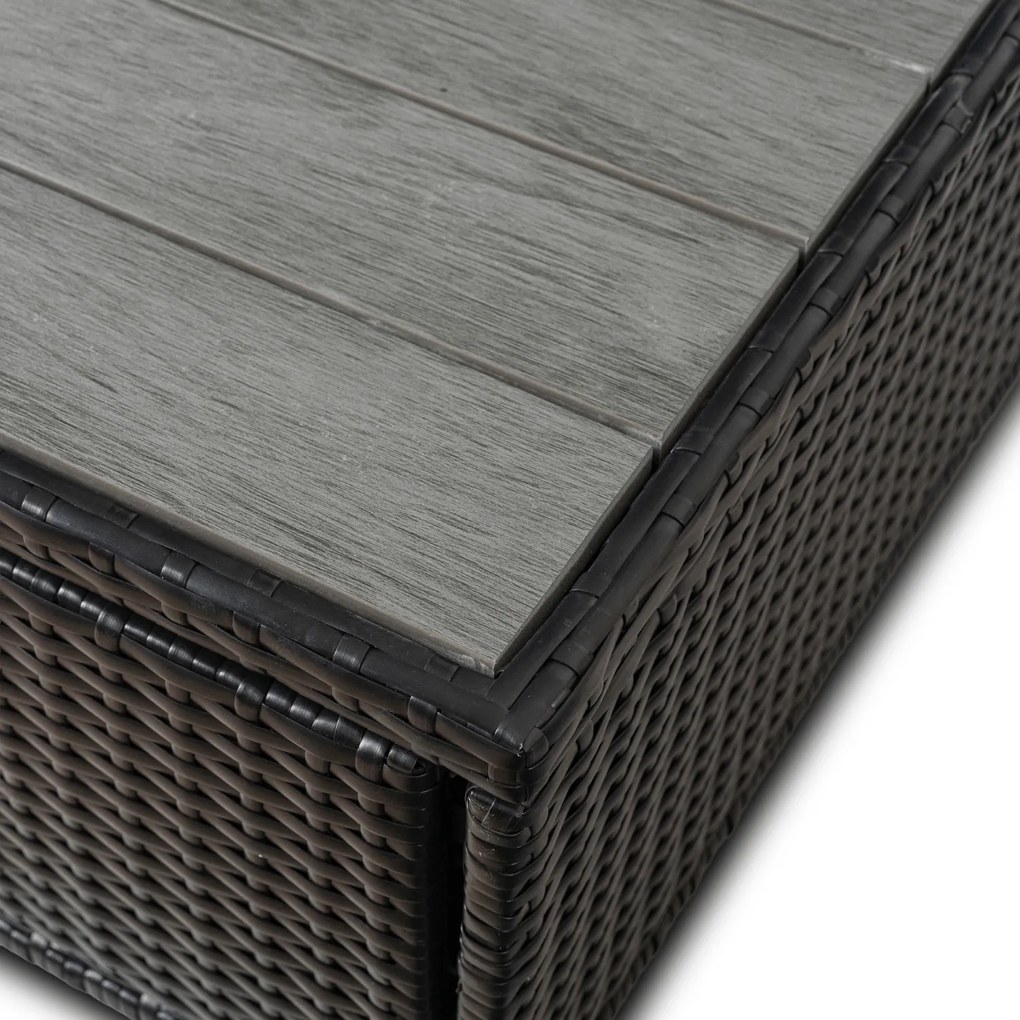 Zestaw mebli ogrodowych Verano 2w1 z daszkiem, czarny technorattan, poduszki brąz