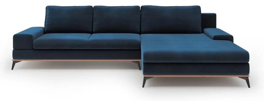 Granatowy rozkładany narożnik z aksamitnym obiciem Windsor &amp; Co Sofas Astre, prawostronny