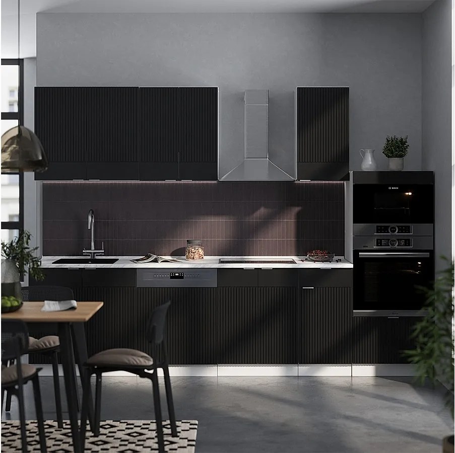 Aneks kuchenny czarny w paski/biały 300x46x81.6 fame-line