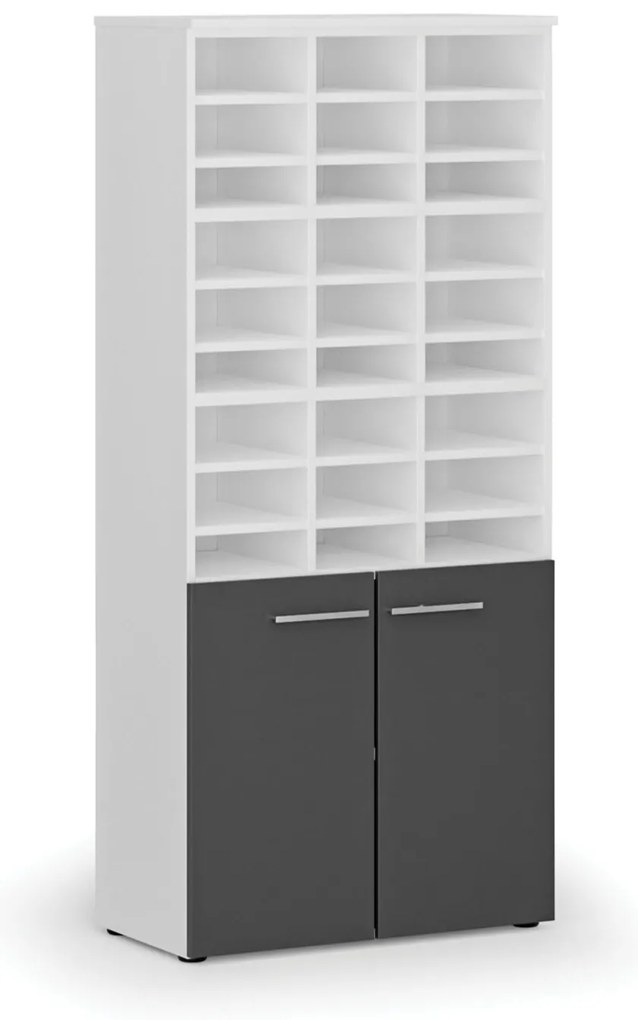 Regał sortujący PRIMO WHITE, 800 x 420 x 1781 mm, 27 przegród, biały / grafitowy