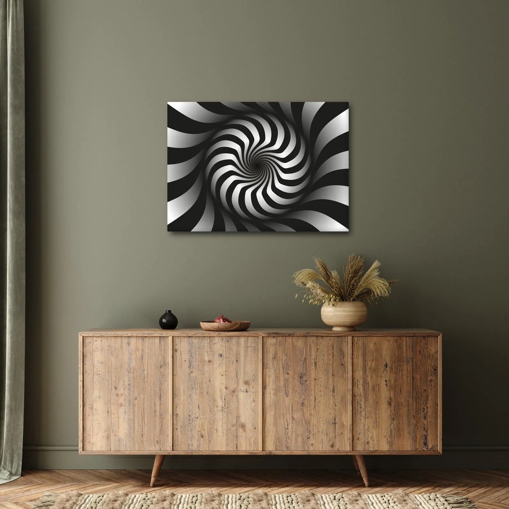 Abstrakcyjny obraz czarno - białej spirali (70x50 cm)