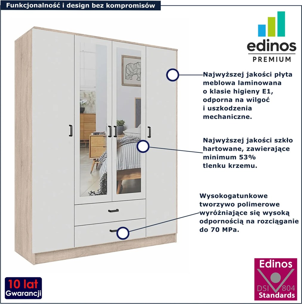 Czterodrzwiowa szafa uchylna dąb sonoma + biały W3-F40