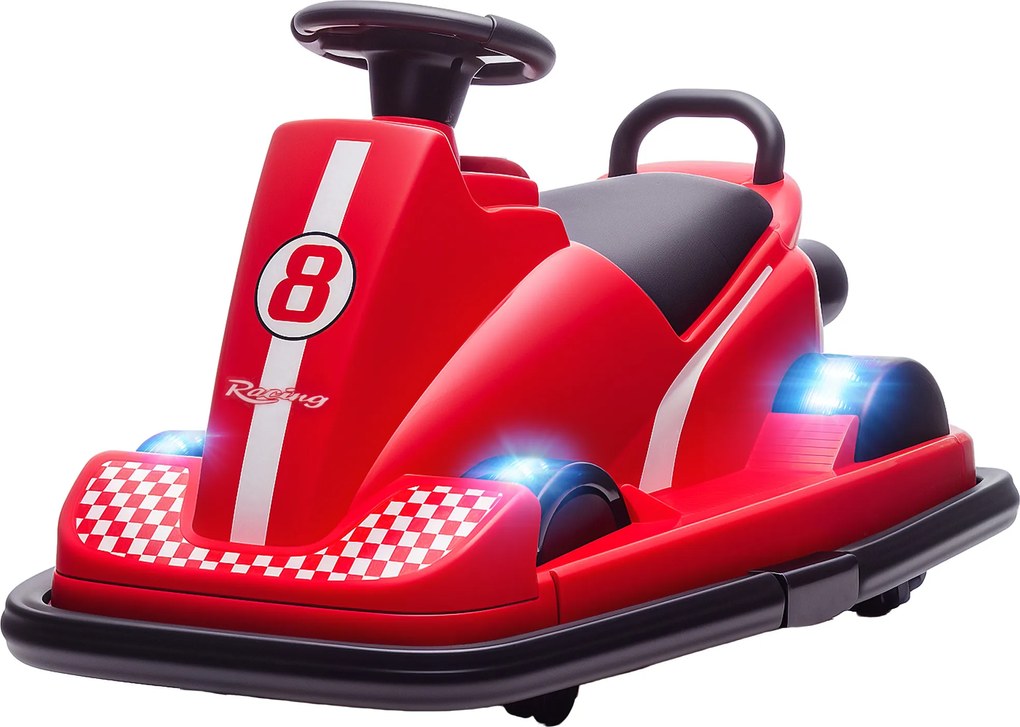 AIYAPLAY Autko zderzakowe dla dzieci, obracalne o 360 stopni, kierownica, światła LED, funkcja muzyczna, 3-8 lat, czerwony