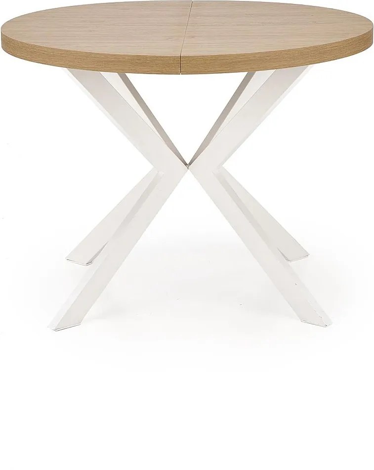 Stół okrągły rozkładany PERONI 100(250)x100 dąb złoty/biały