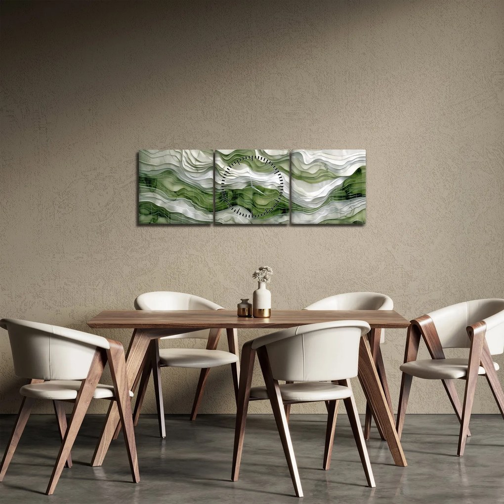 Obraz - Zielone i białe zmarszczki (z zegarem) (90x30 cm)