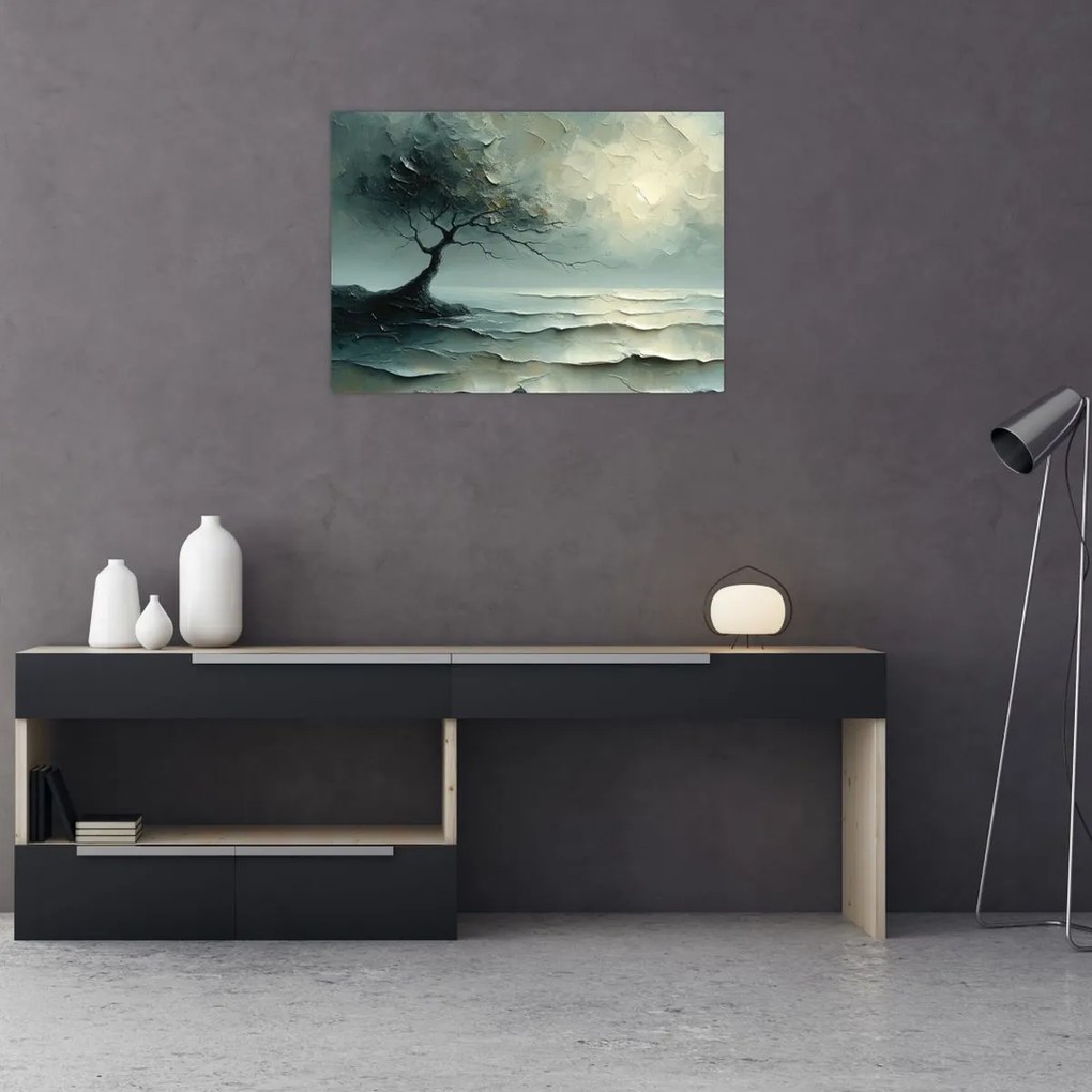 Obraz - Obraz olejny przedstawiający drzewo z oceanem (70x50 cm)